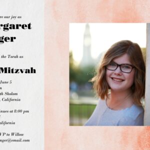 Painted Frame Bat Mitzvah 7x5" (18x13cm) Flat Card set of 20 (matt cardstock), rounded corners, Card & Stationery Orange