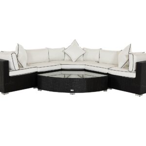 Rattan Garden Corner Sofa Set in Black & White - 6 Piece Angled Set - Florida - Rattan Direct