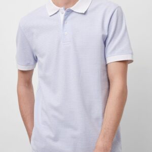 Micro Popcorn Stripe Polo Top - linen white/xenon blue