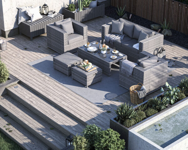 2 Seater Rattan Garden Sofa Set in Grey - Ascot - Rattan Direct