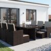 6 Seat Rattan Garden Cube Dining Set in Brown with Footstools - Barcelona - Rattan Direct