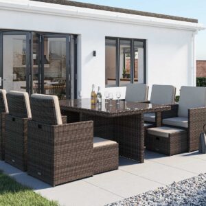 6 Seat Rattan Garden Cube Set in Truffle Brown with Footstools - 13 Piece - Barcelona - Rattan Direct