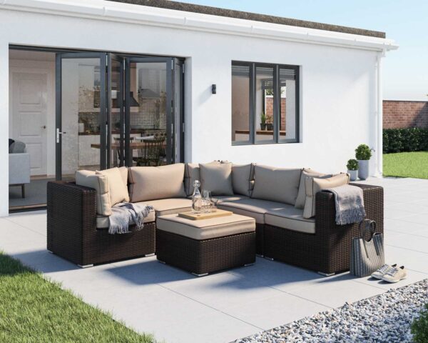 Rattan Garden Corner Sofa Set in Brown - 6 Piece - Florida - Rattan Direct