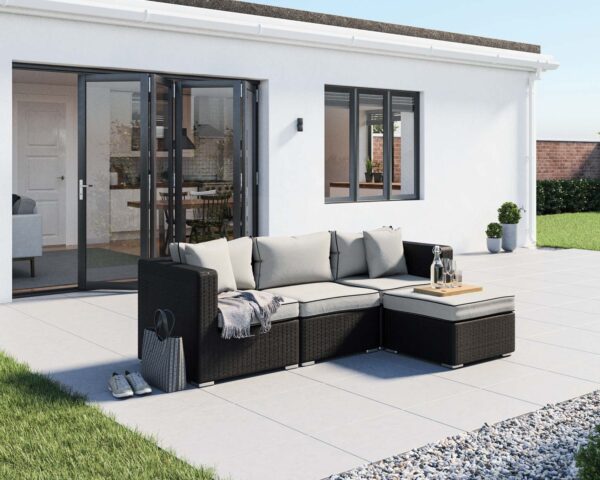 Rattan Garden Corner Sofa Set in Black & White - 4 Piece - Florida - Rattan Direct