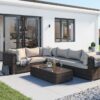 Rattan Garden Righthand Corner Sofa Set in Truffle Brown & Champagne - Monaco - Rattan Direct