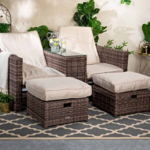 Rattan Garden Sun Lounger Set in Truffle Brown & Champagne - Paris - Rattan Direct