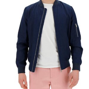Navy Linen Bomber Jacket Regular